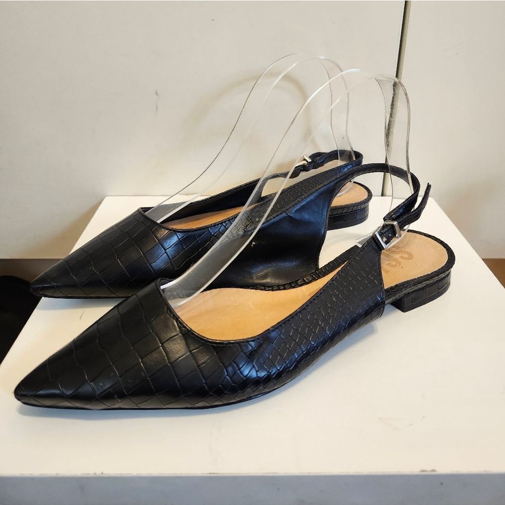 Schutz "PAOLA" Blck Croc Embossed Leather Pointy Slingback Ballet Flat Sz.7 $138